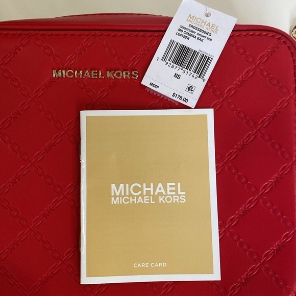 Michael Kors Crossbody Camera‎ Bag Leather Bright Red Gold Chain - Picture 9 of 16